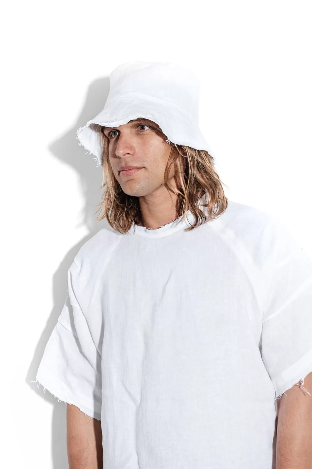 Layered white bucket hat